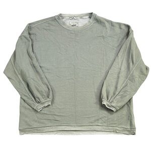 Aerie Bubble Sleeve Crewneck Sweatshirt Womens XL Dye Olive Green Oversized Boxy